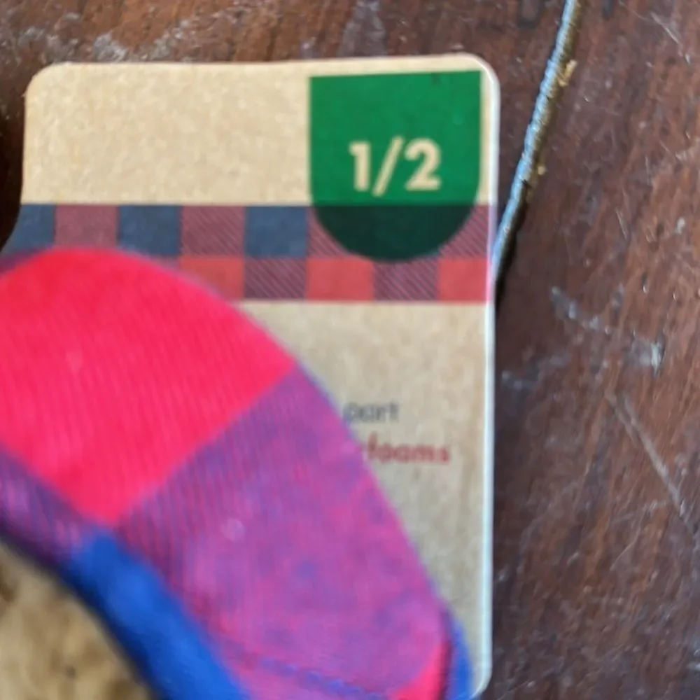 Dearfoams Baby Bear Slippers Blue Red Plaid Check Kids Size 1/2 Cozy Fuzzy